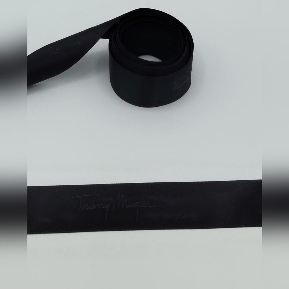 THIERRY MUGLER Logo Ribbon Black Satin 2 Yards Luxury Designer Packaging - Picture 3 of 4